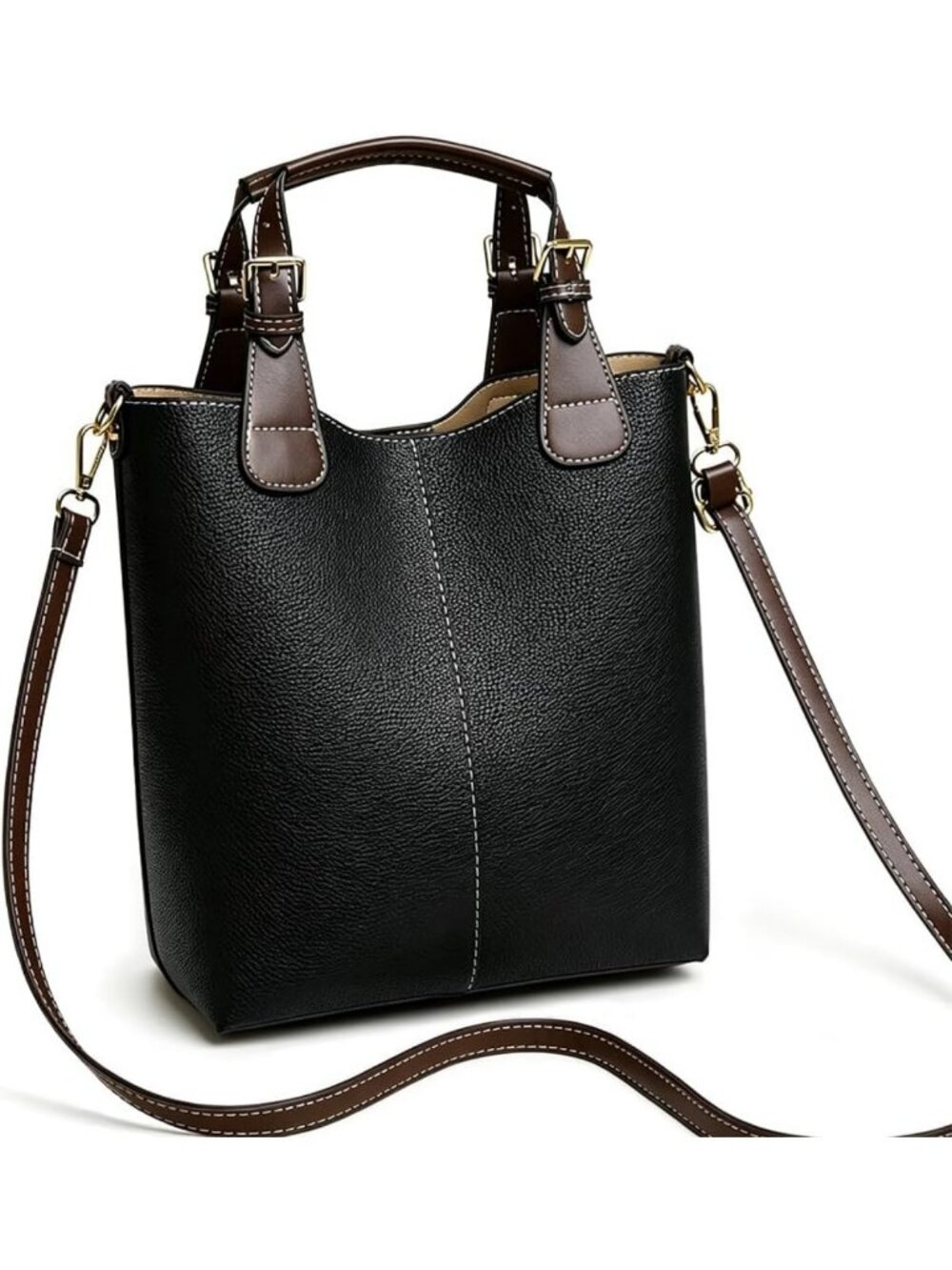 Stylish PU Leather Bucket Bag for Women - Adjustable Strap Casual Crossbody Tote